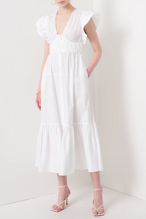 DEREK LAM 10 CROSBY Dresses & Skirts - Derek Lam 10 Crosby Greta Ruffle Sleeve V-Neck White Poplin Midi Dress Sz 6 New
